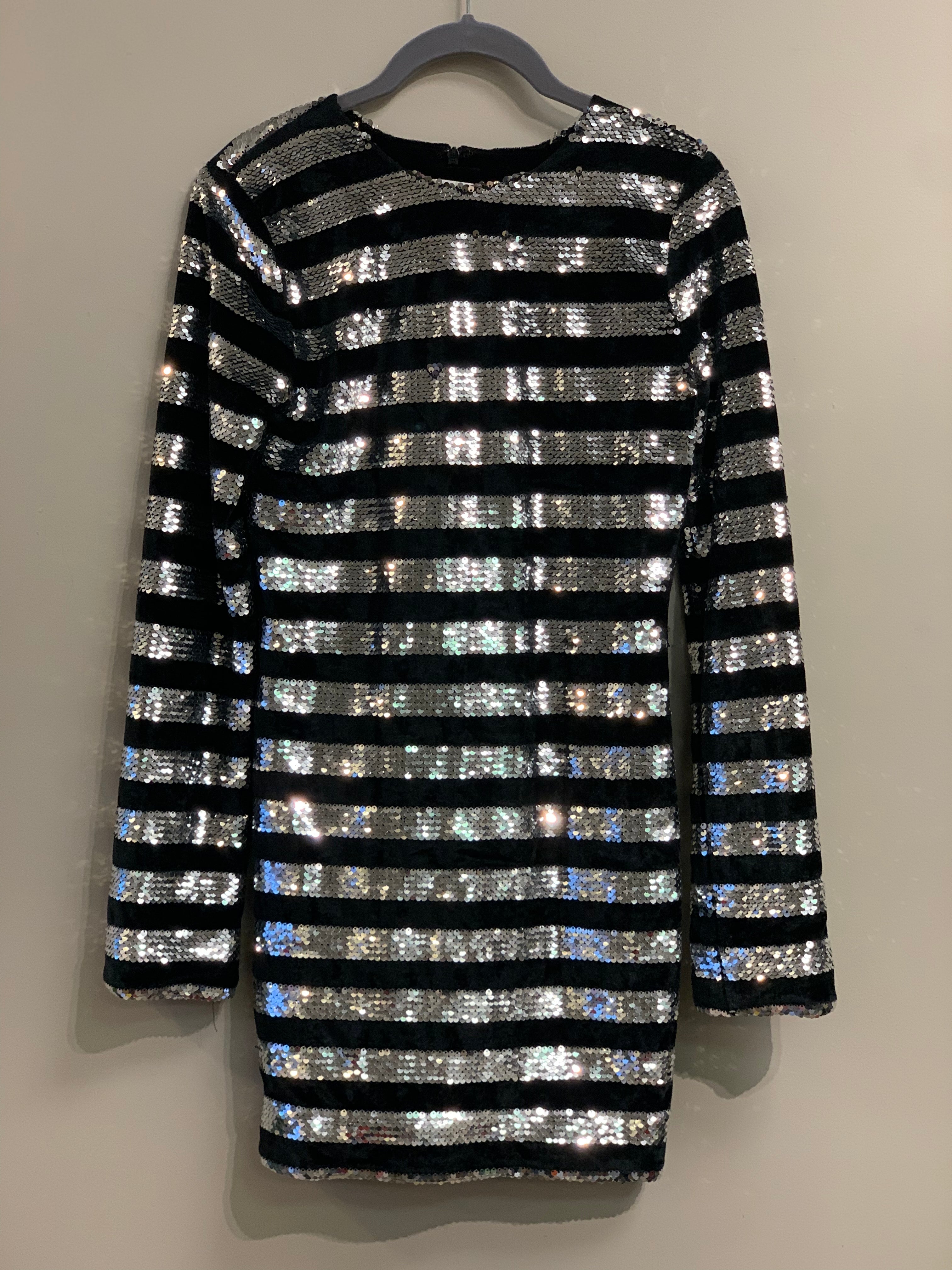 Intermix NWT black and silver sequined mini dress