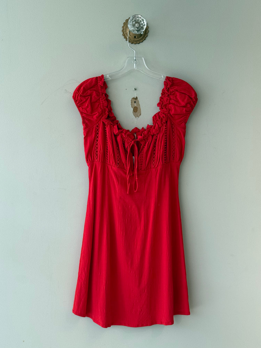 free people red peasant style mini dress