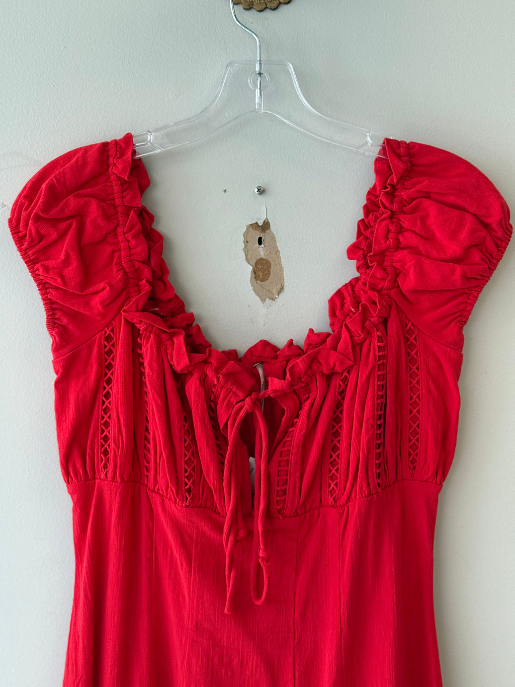 free people red peasant style mini dress