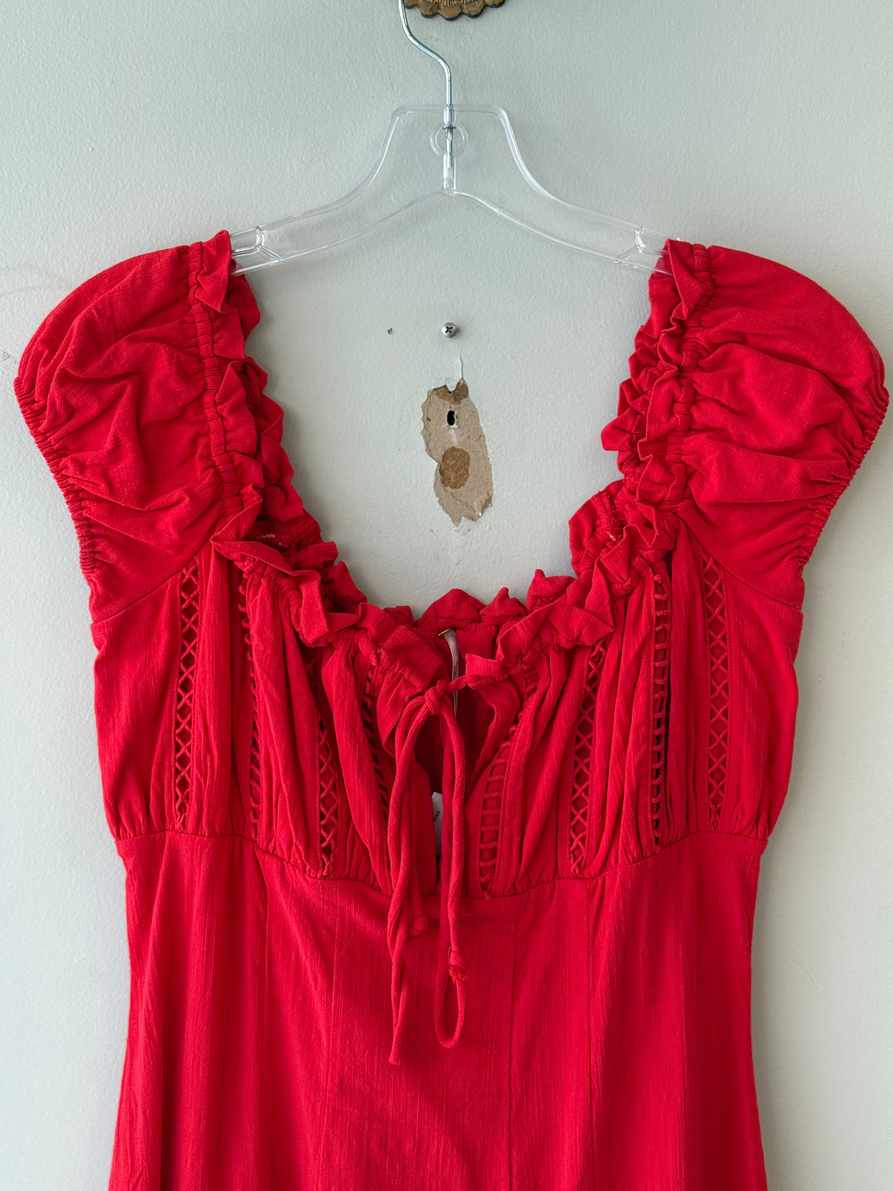 free people red peasant style mini dress