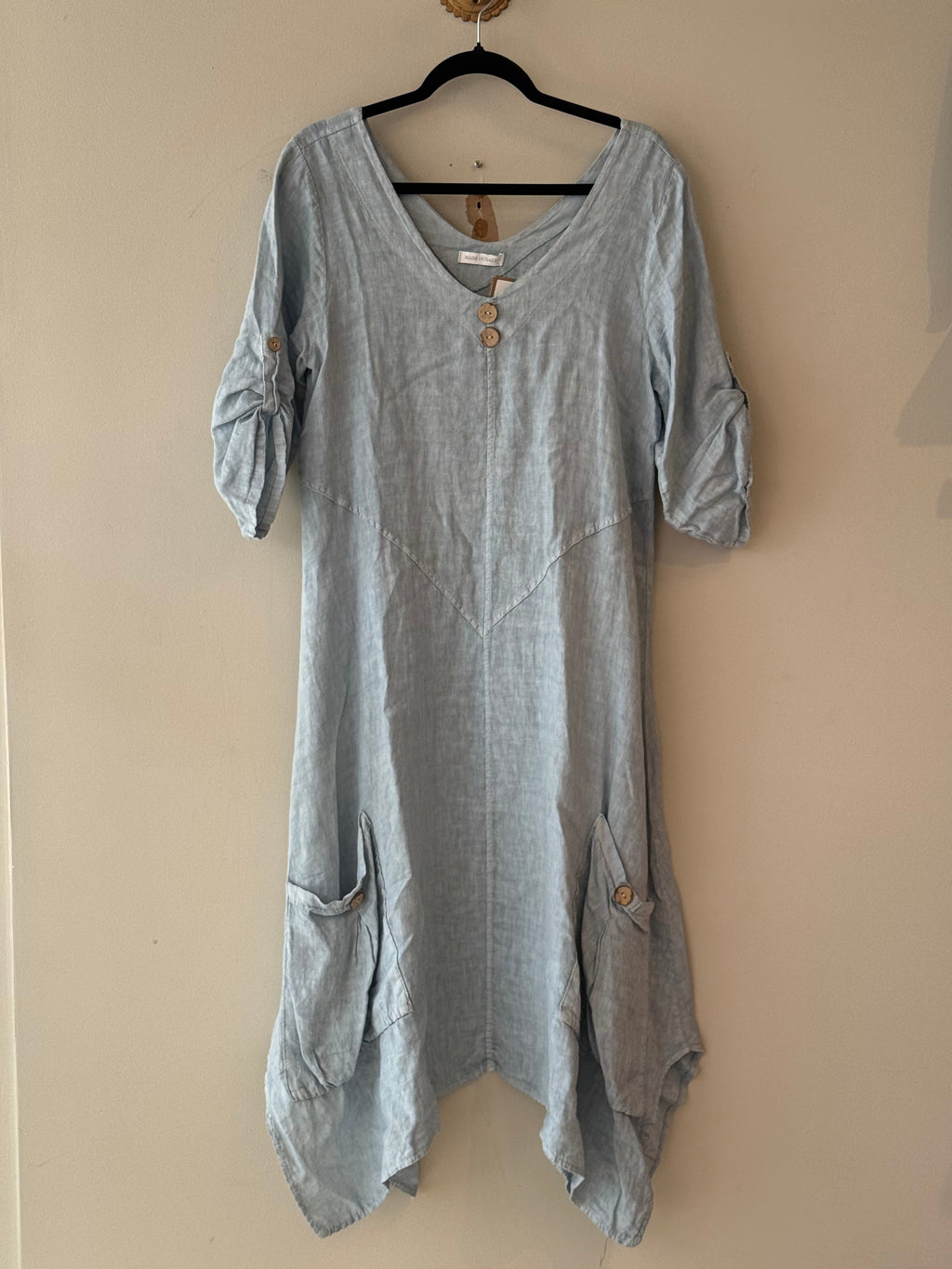 sky blue 100% linen dress Italy