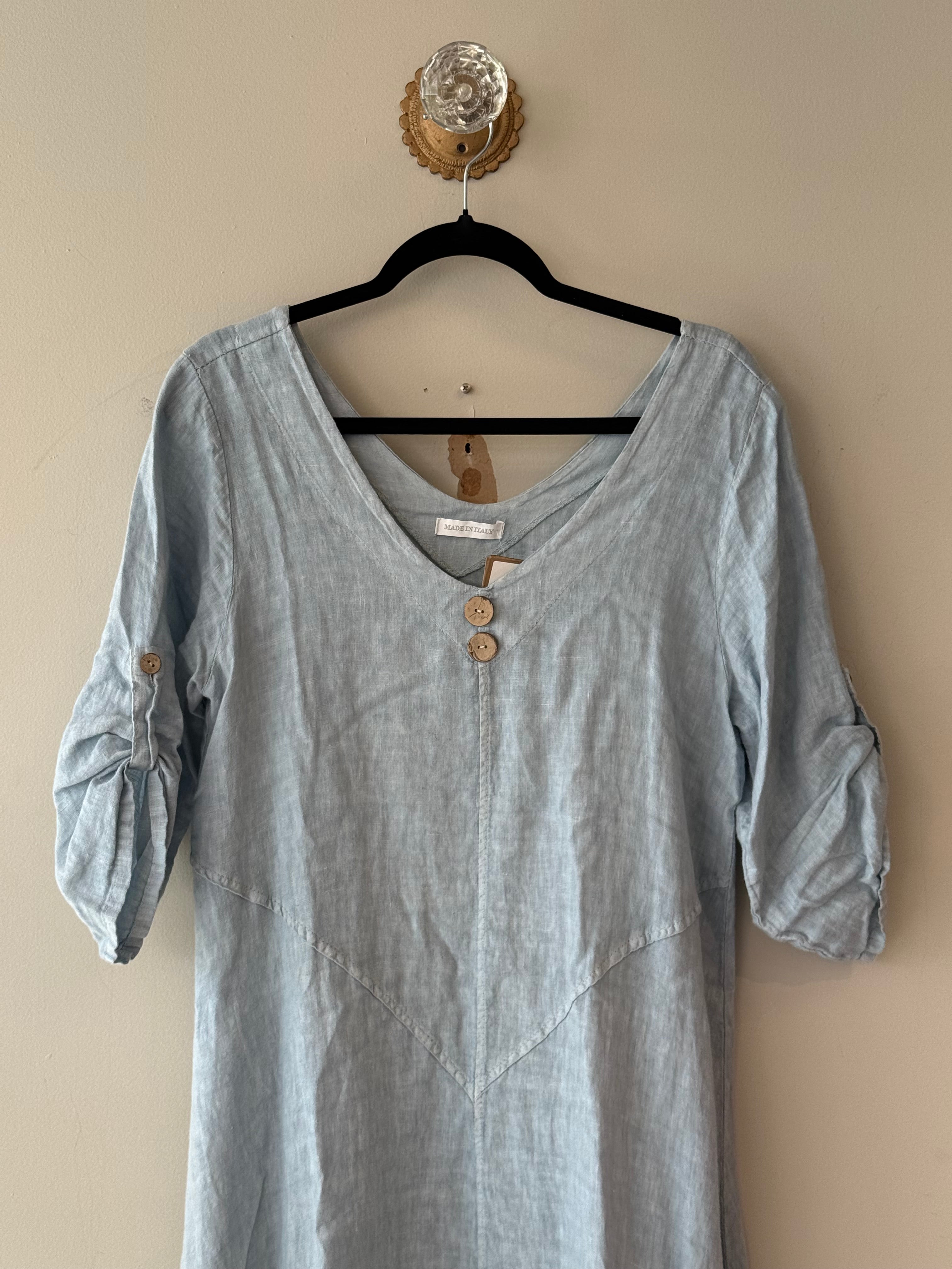 sky blue 100% linen dress Italy