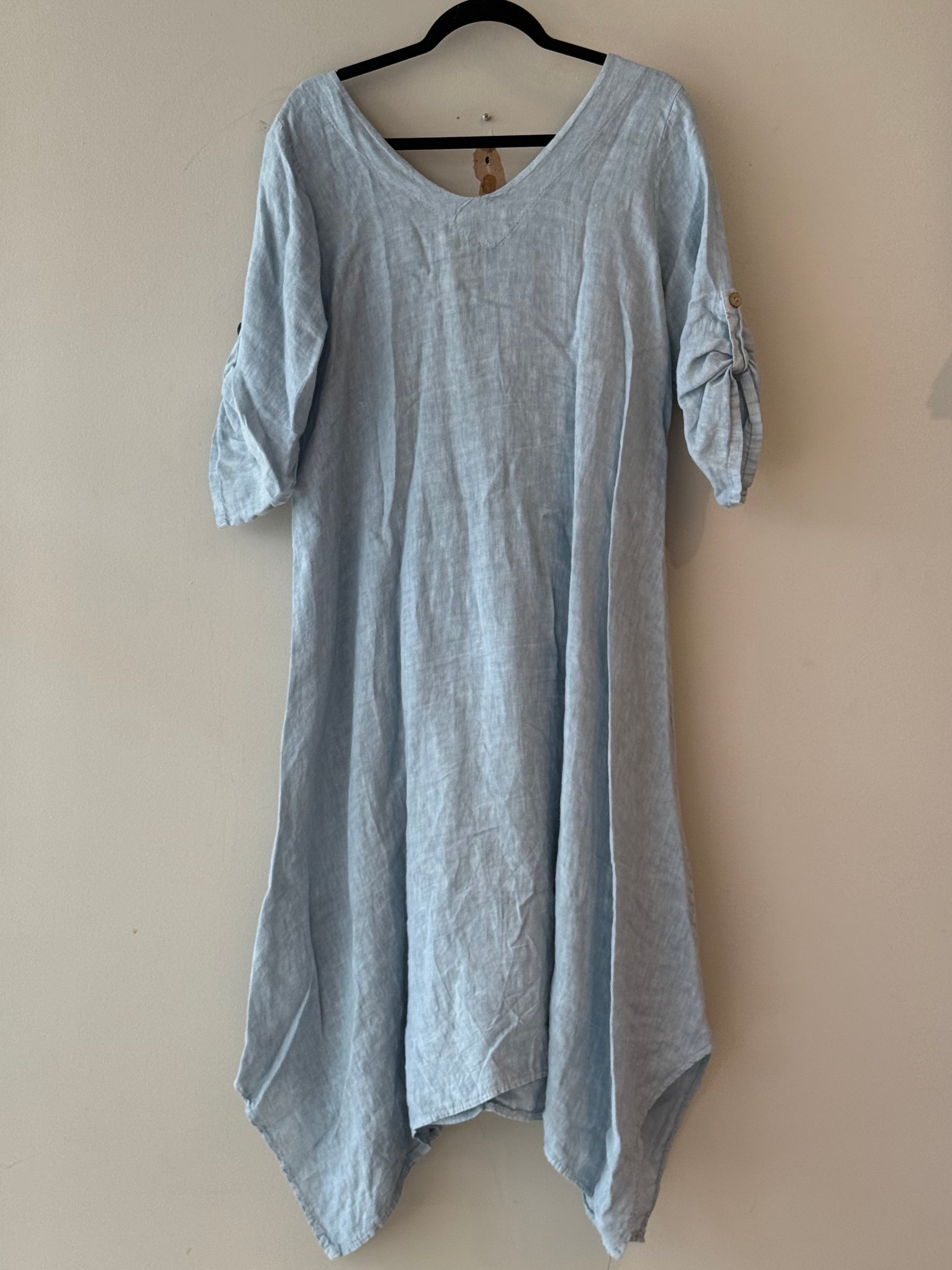 sky blue 100% linen dress Italy