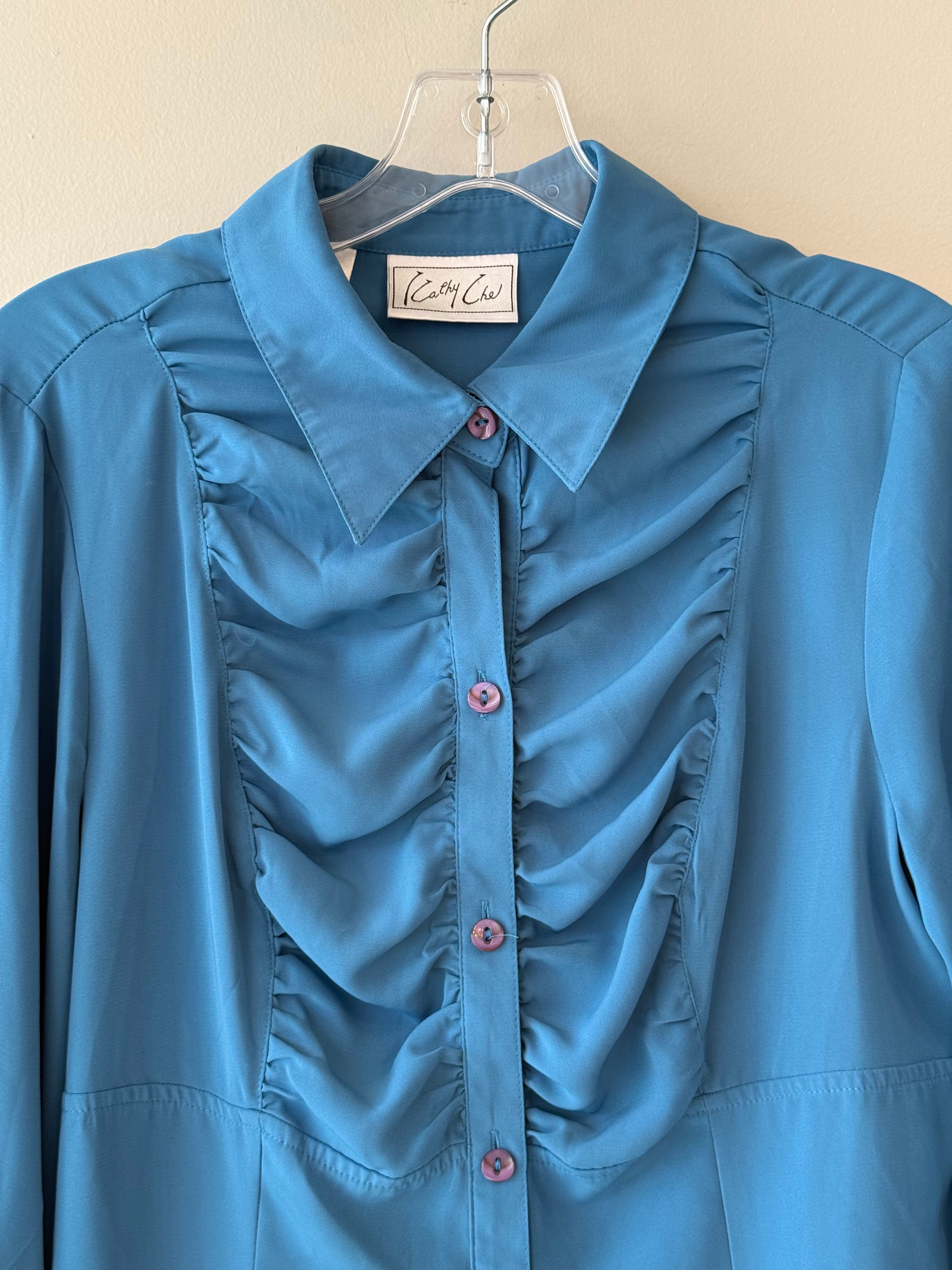Kathy Che blue silk blouse