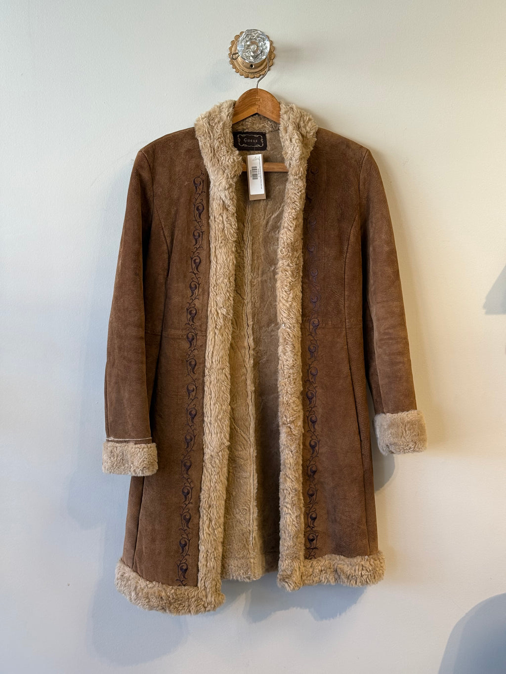 Vintage Guess embroidered tan leather Penny Lane coat