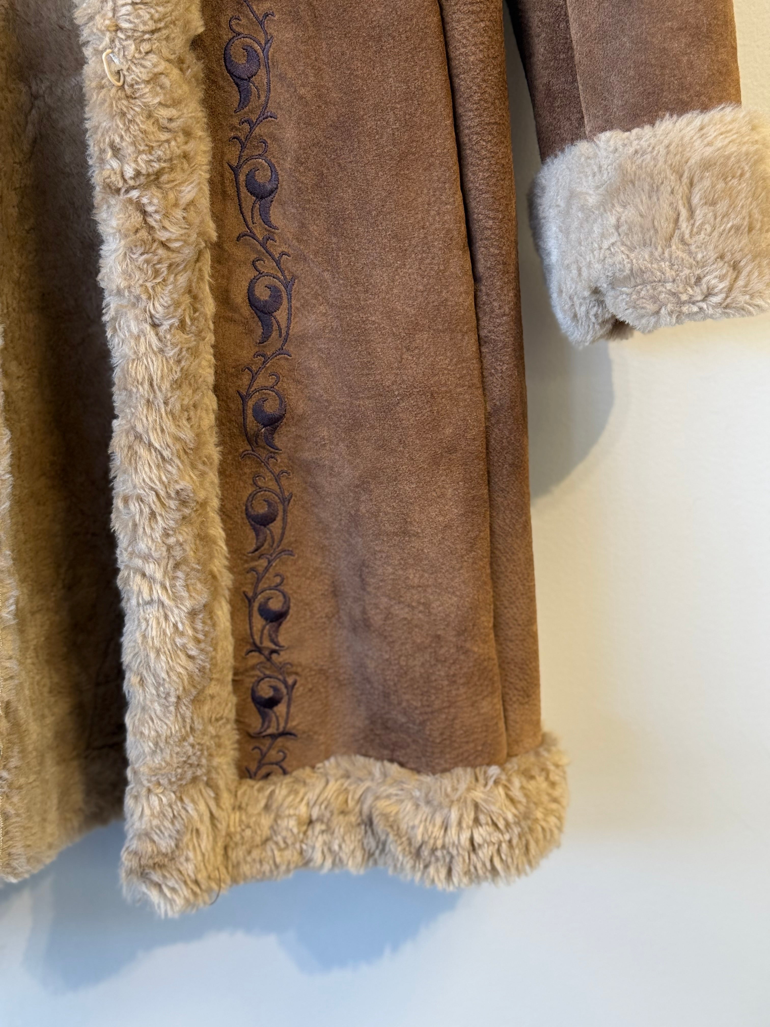 Vintage Guess embroidered tan leather Penny Lane coat