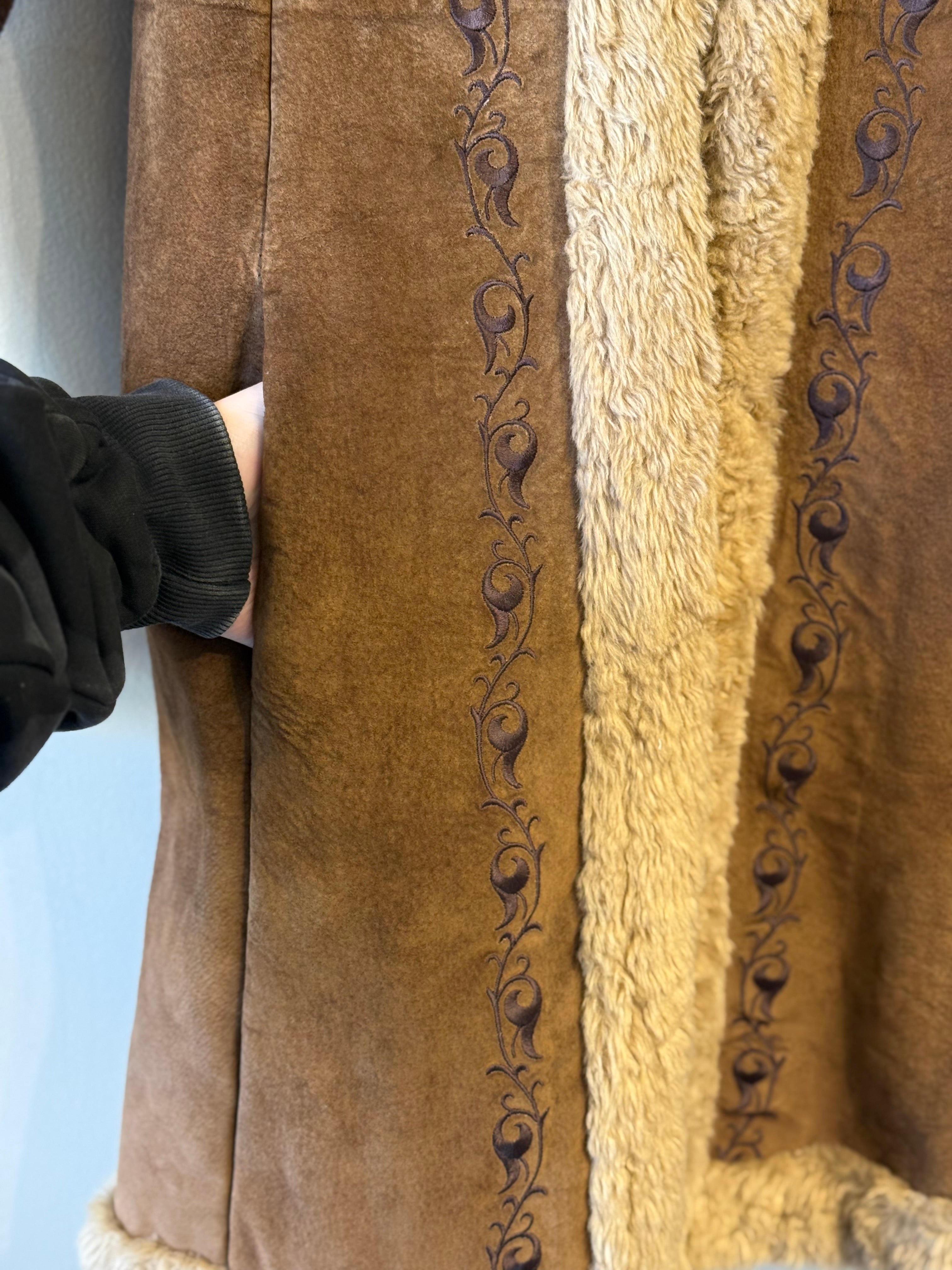 Vintage Guess embroidered tan leather Penny Lane coat