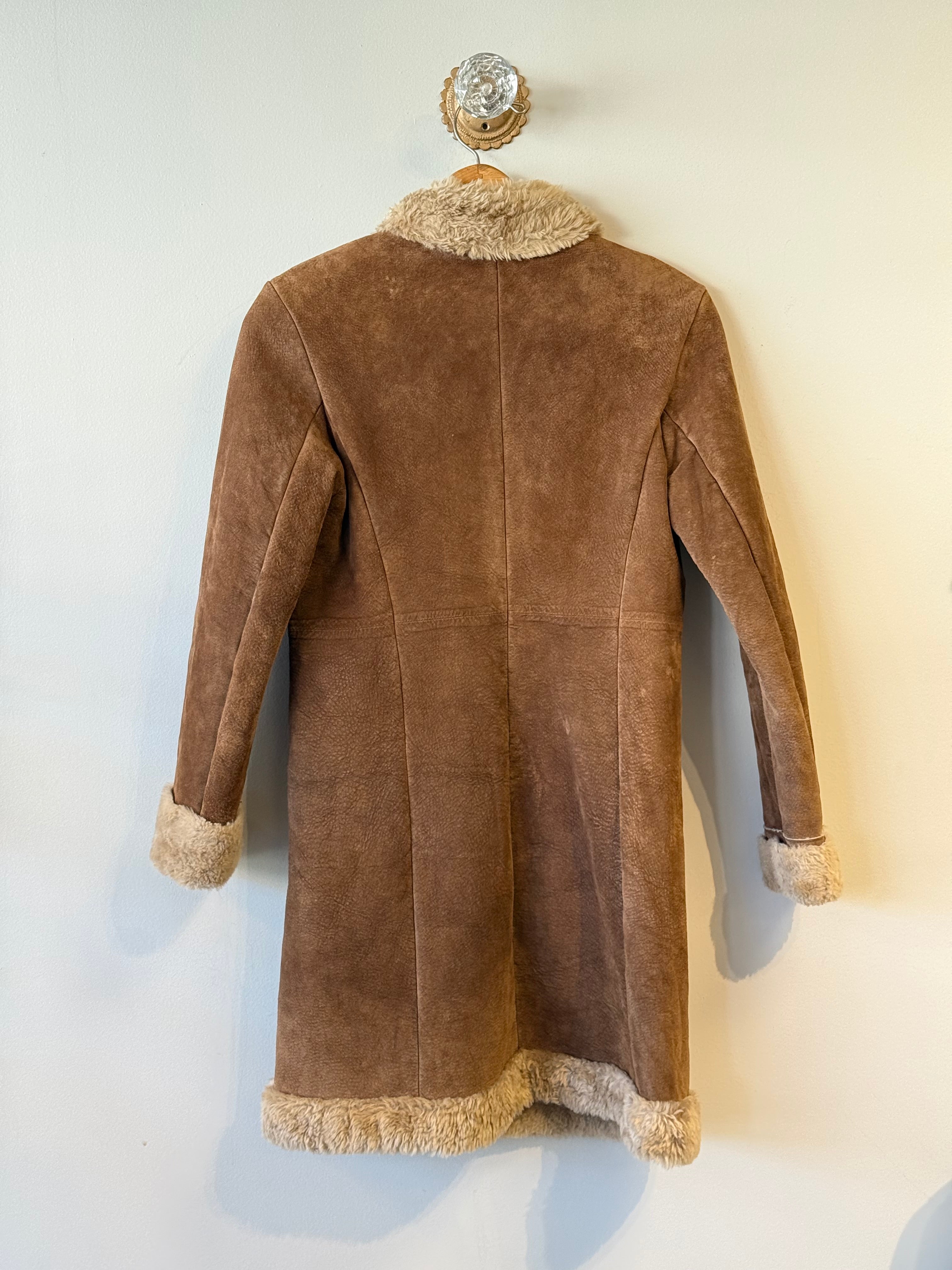 Vintage Guess embroidered tan leather Penny Lane coat