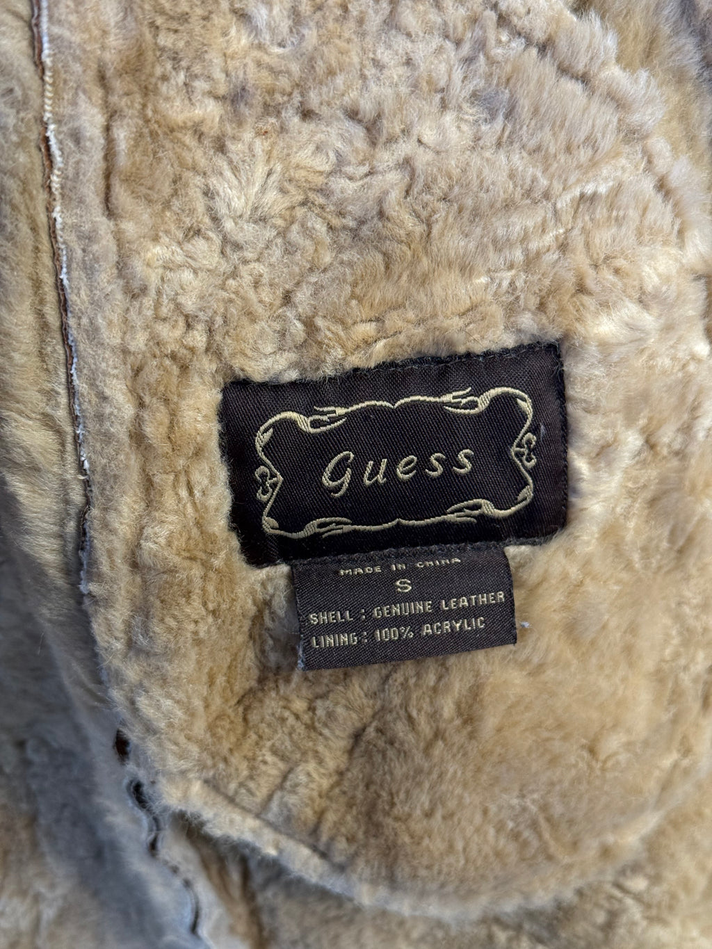 Vintage Guess embroidered tan leather Penny Lane coat