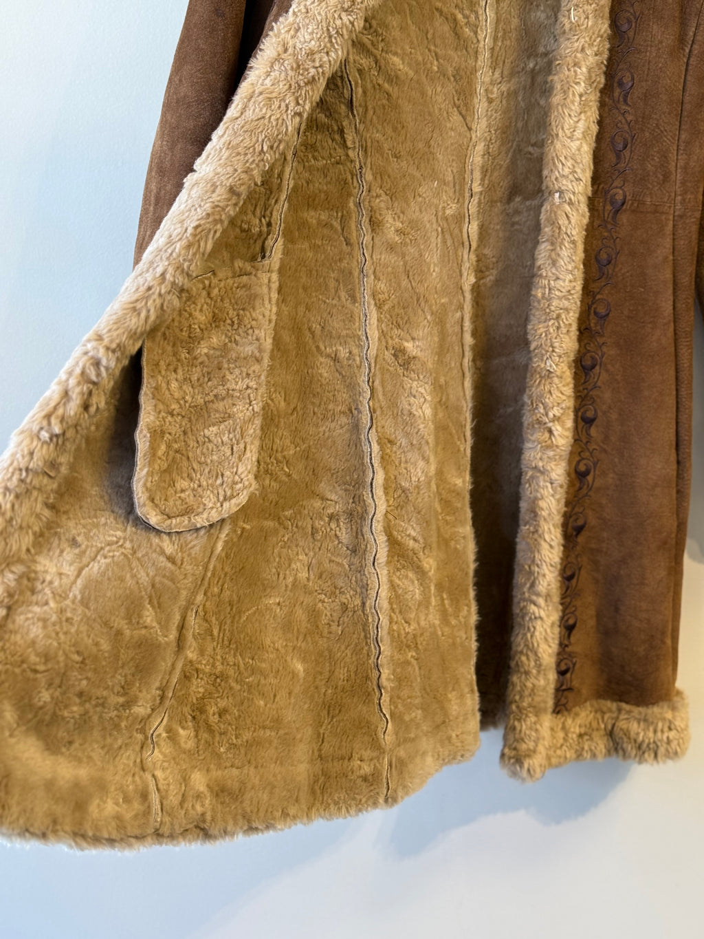 Vintage Guess embroidered tan leather Penny Lane coat