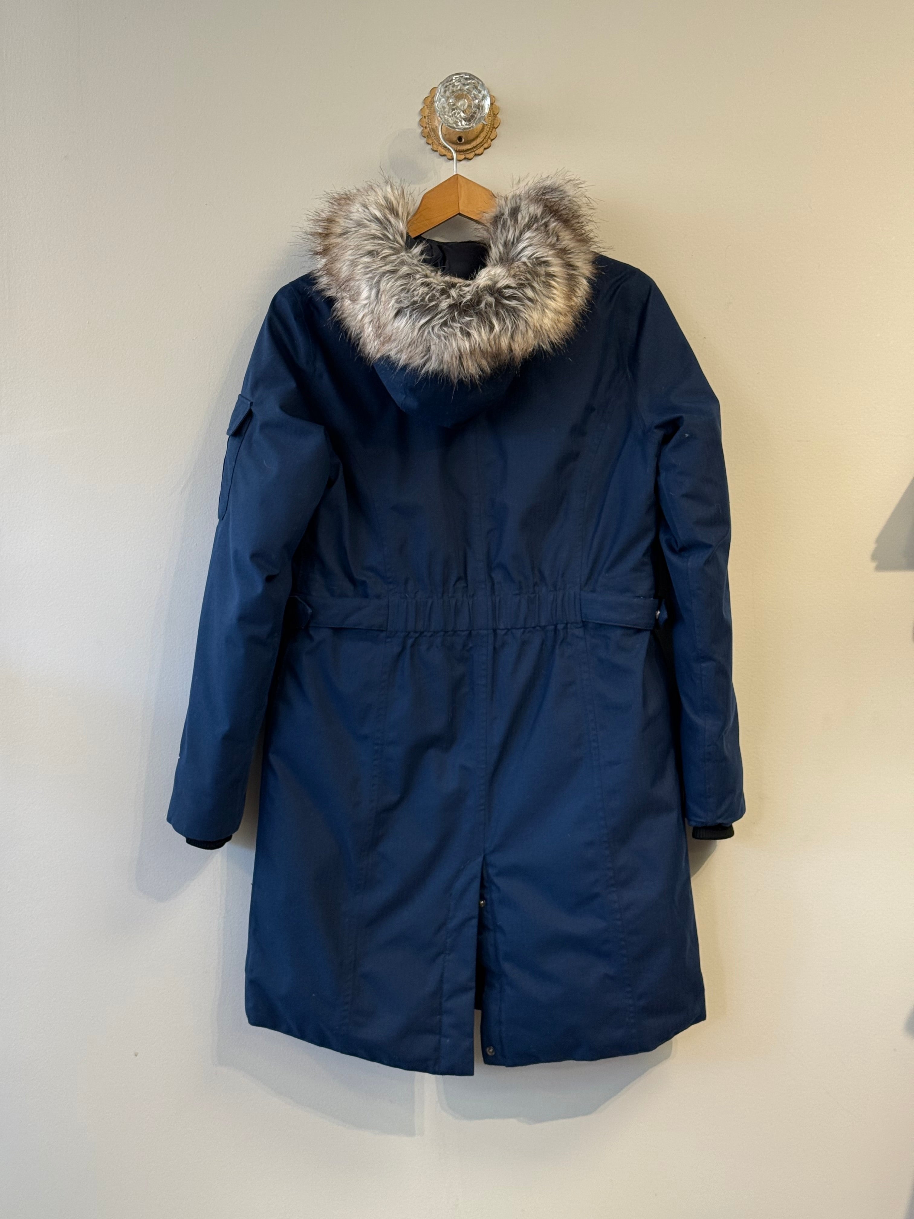 Eddie Bauer navy parka WeatherEdge Herringbone Down Parka