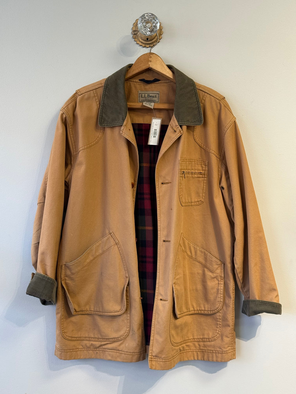 LL Bean vintage Field Coat red plaid lining