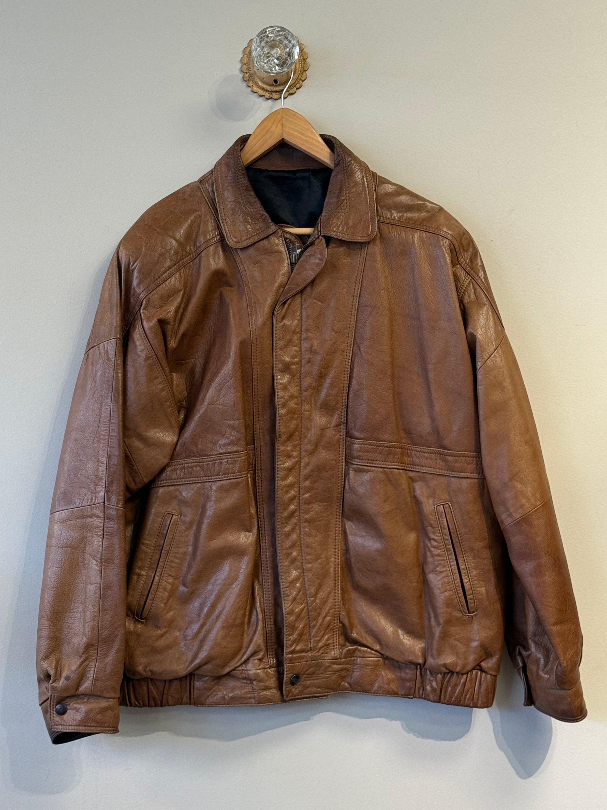 Vintage faux leather bomber jacket