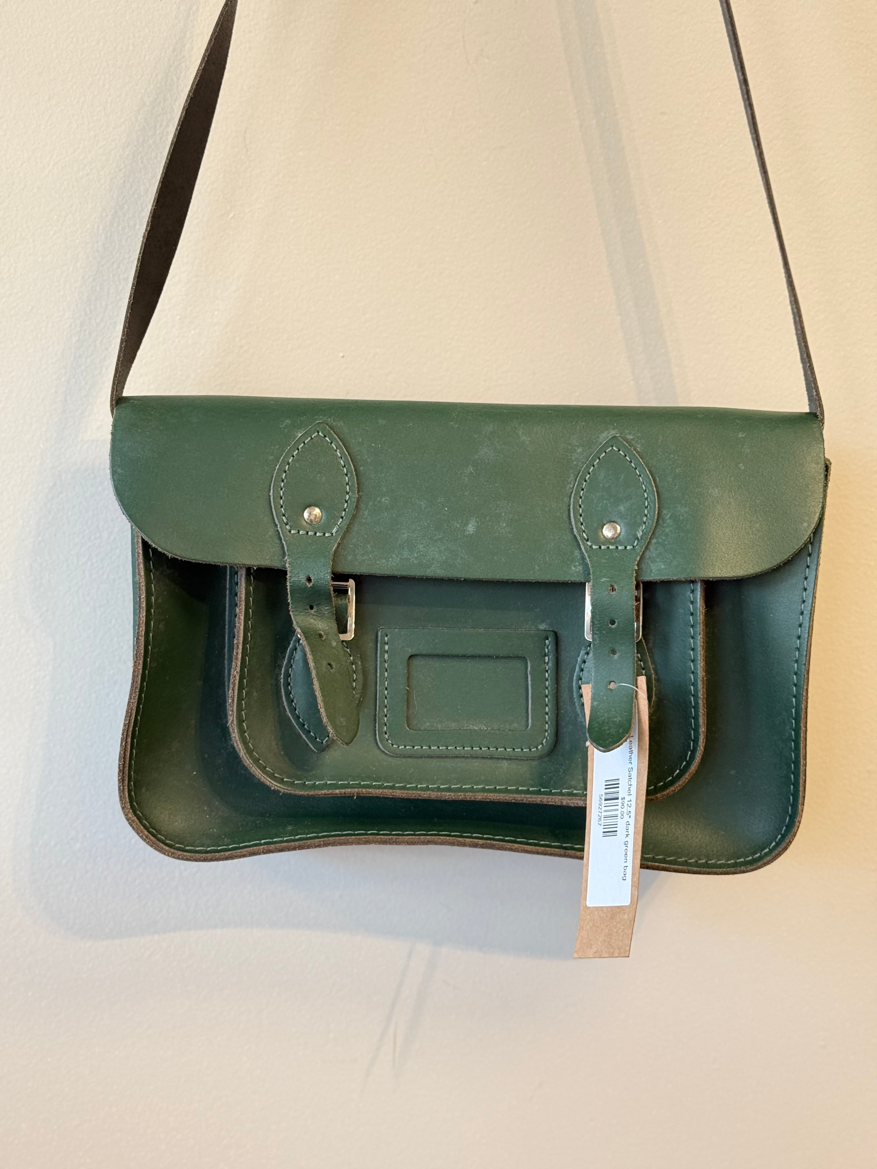 Leather Satchel 12.5" dark green bag