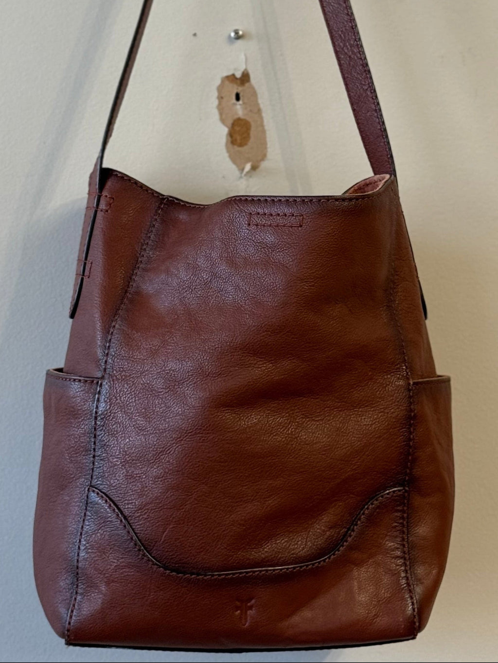Frye cognac leather side pocket hobo shoulder bag