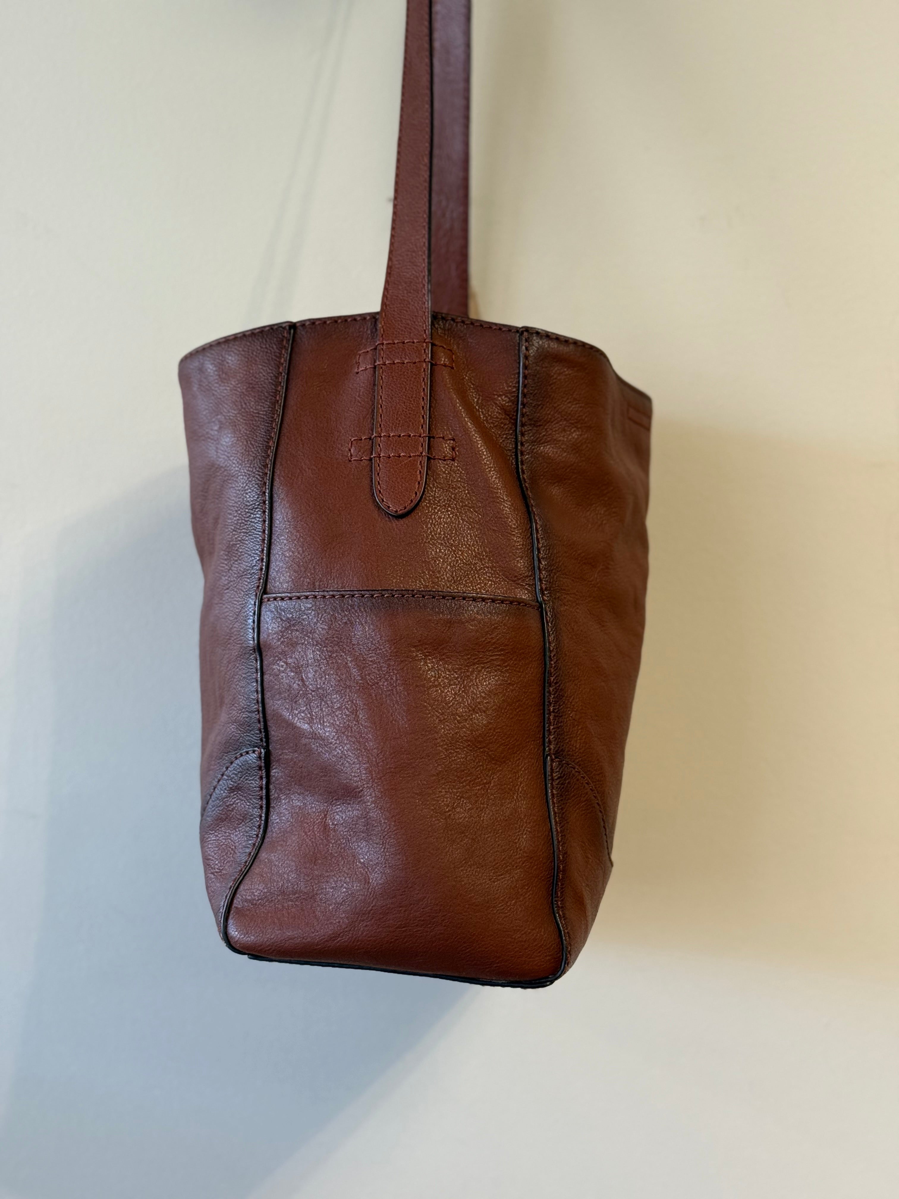 Frye cognac leather side pocket hobo shoulder bag