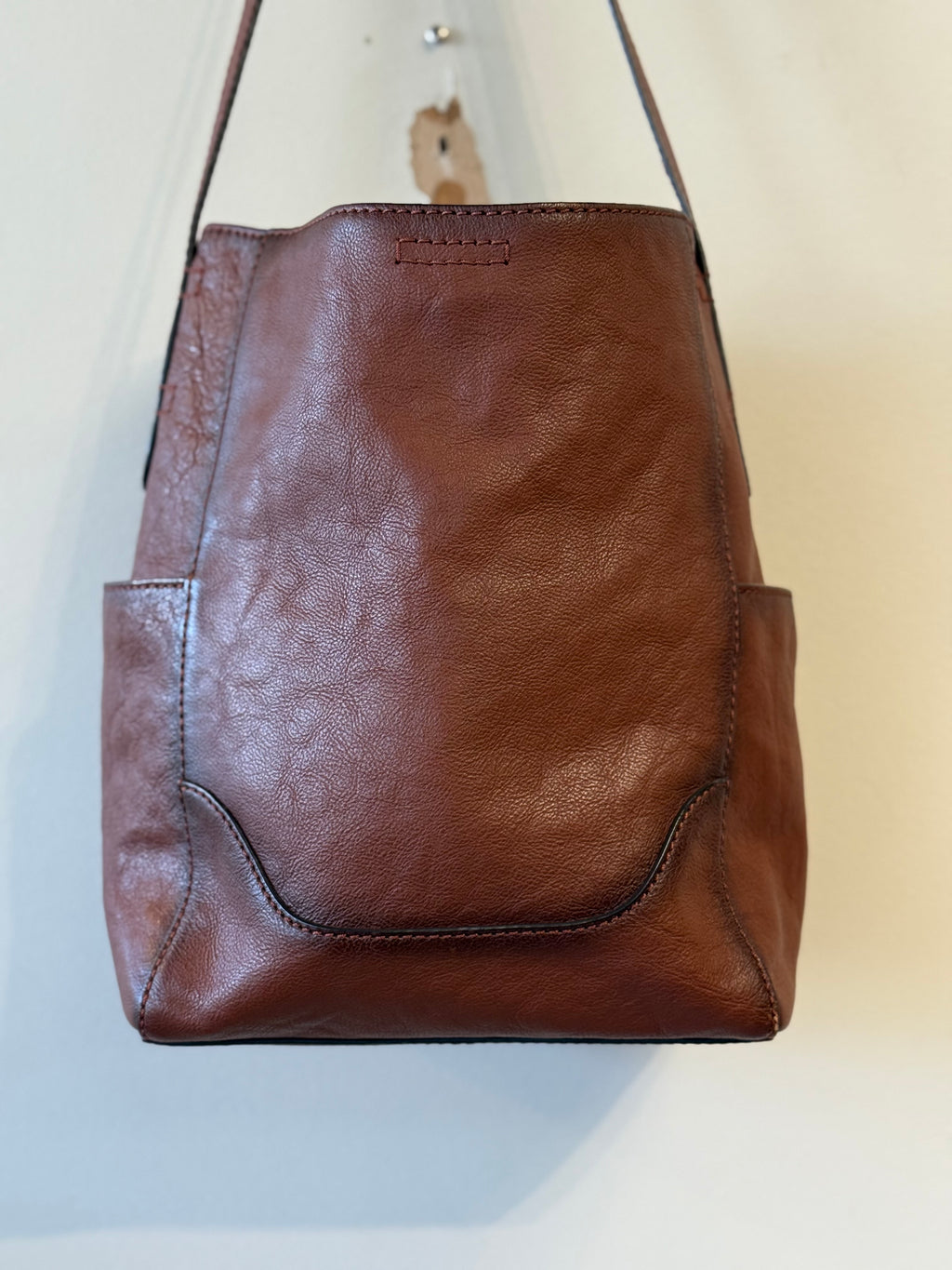 Frye cognac leather side pocket hobo shoulder bag