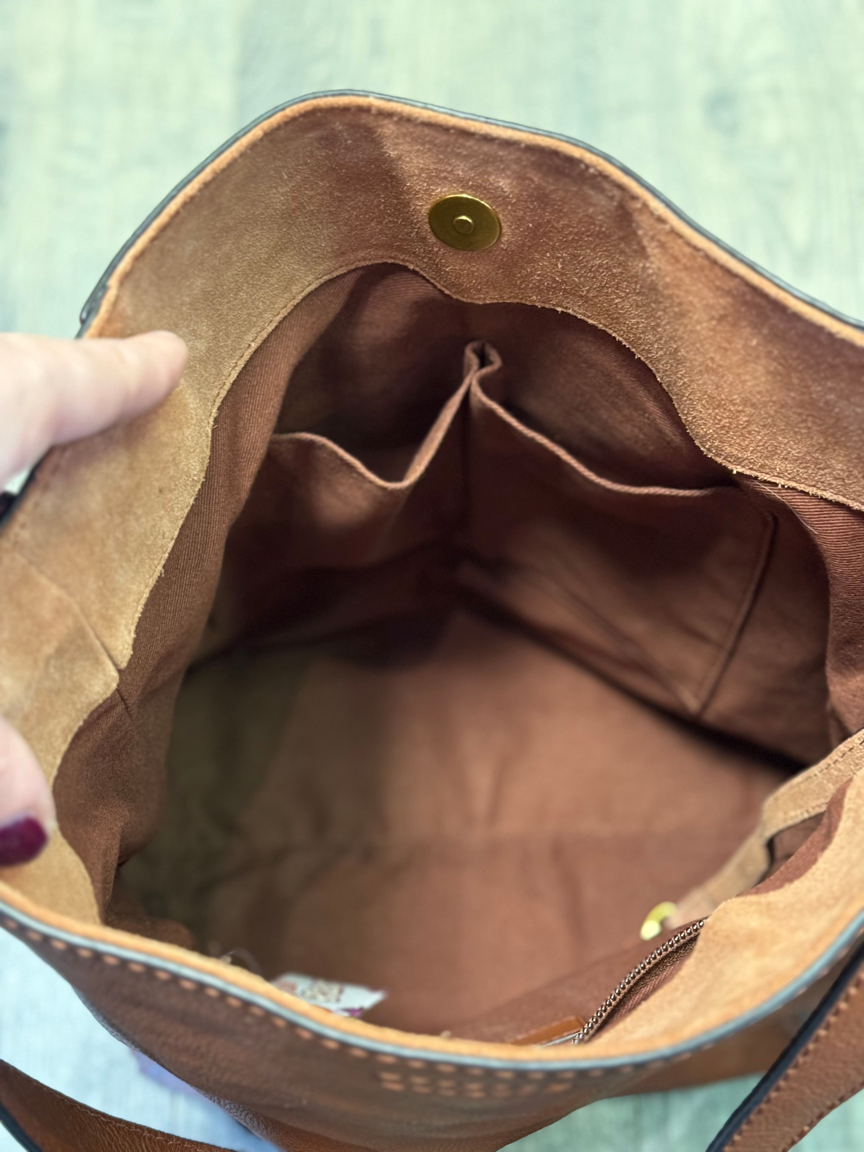 Frye cognac leather side pocket hobo shoulder bag