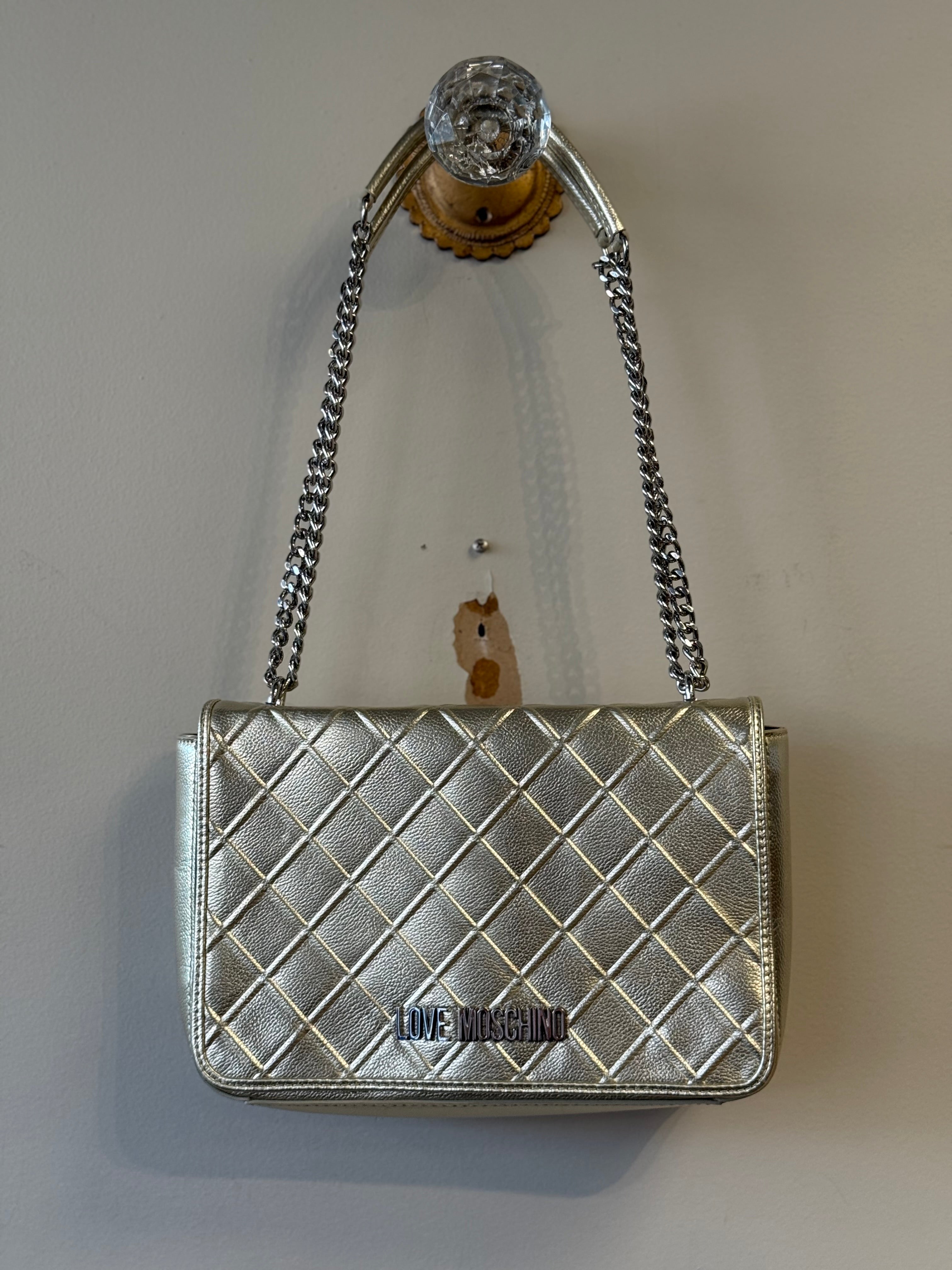 Love Moschino gold quilted shoulder bag