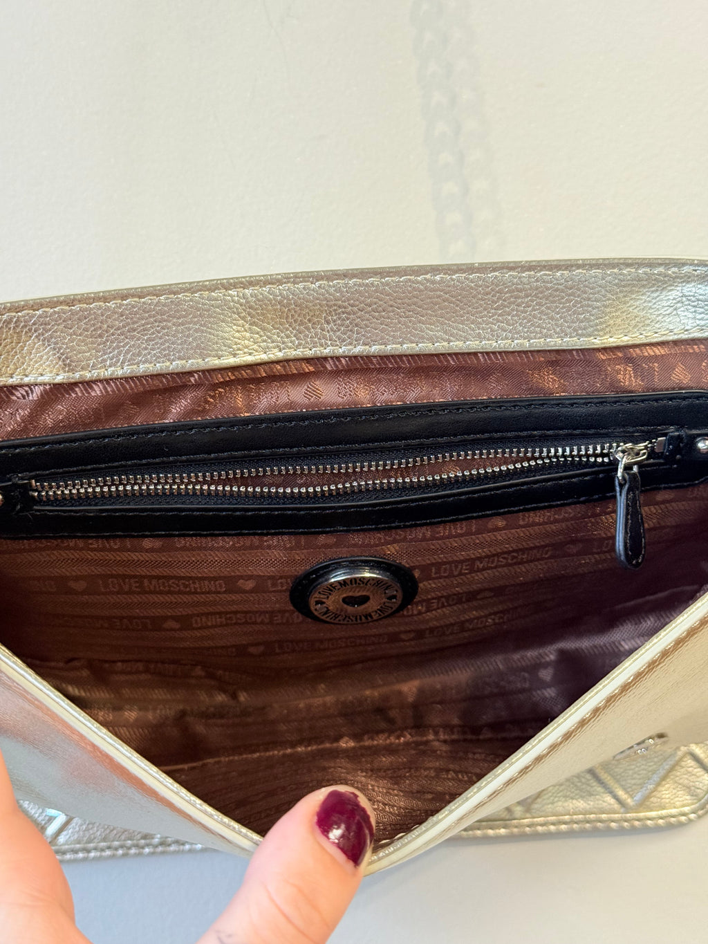 Love Moschino gold quilted shoulder bag