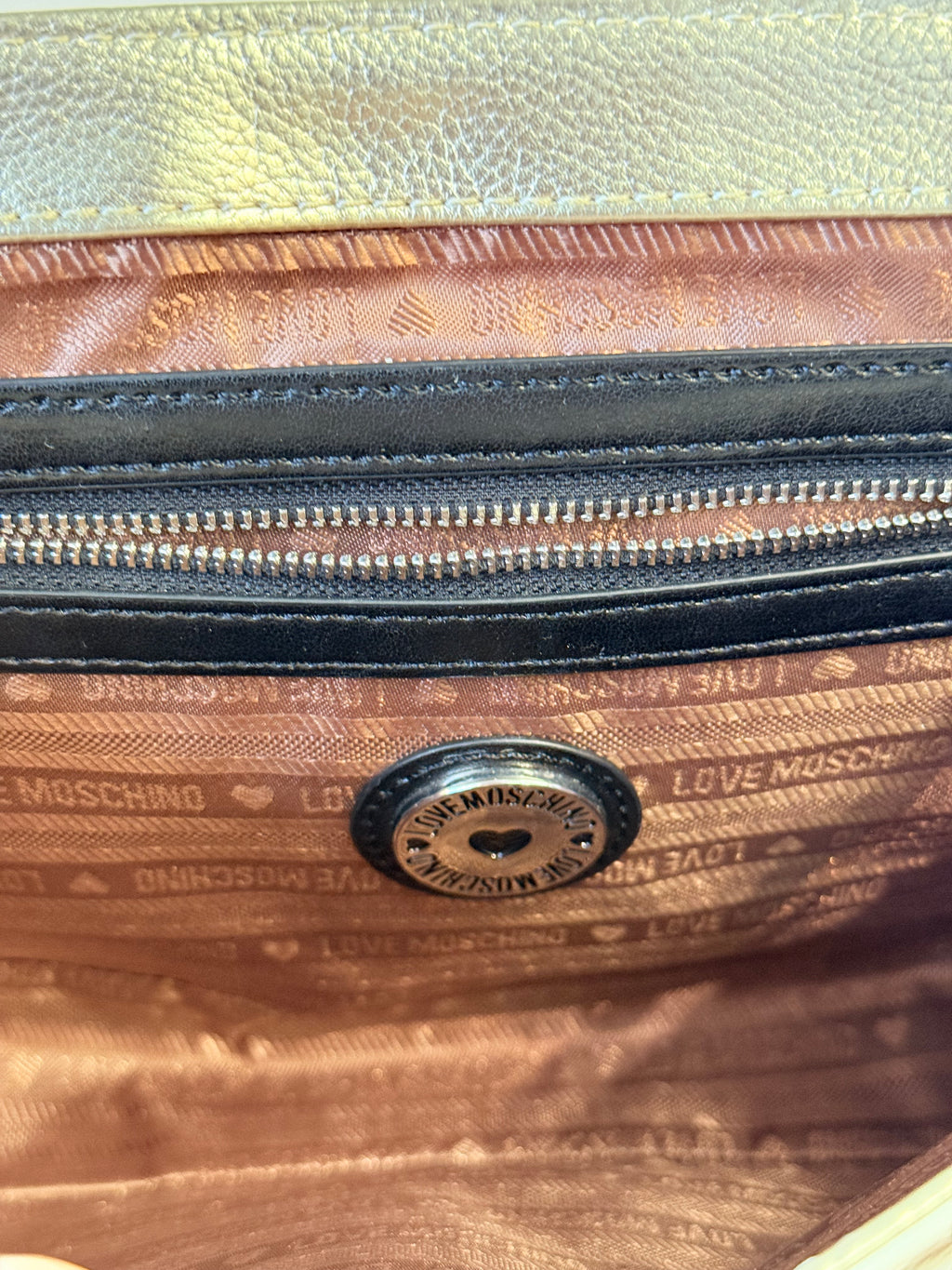 Love Moschino gold quilted shoulder bag