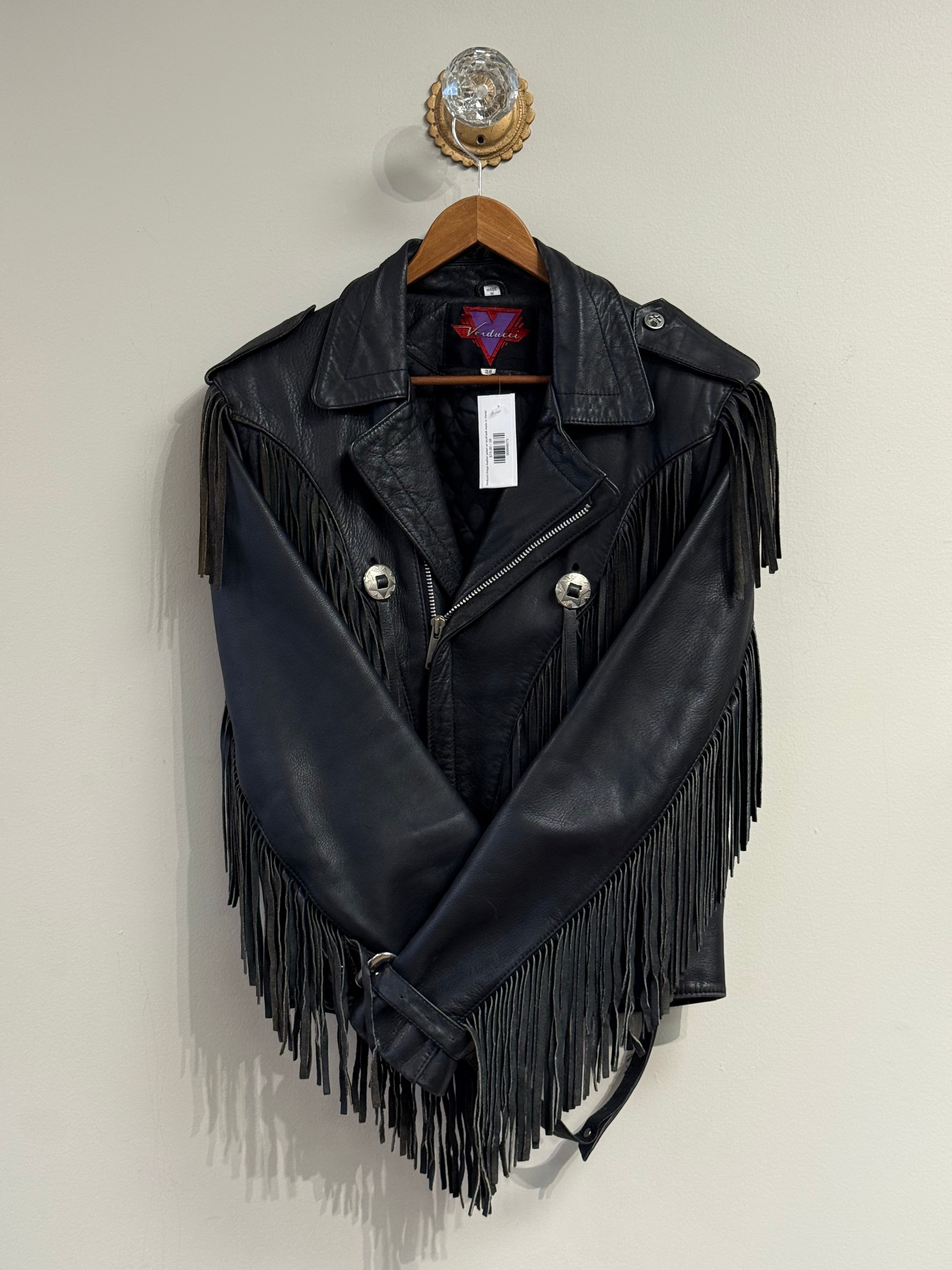 Verducci fringe leather jacket w/ skull belt made in Korea