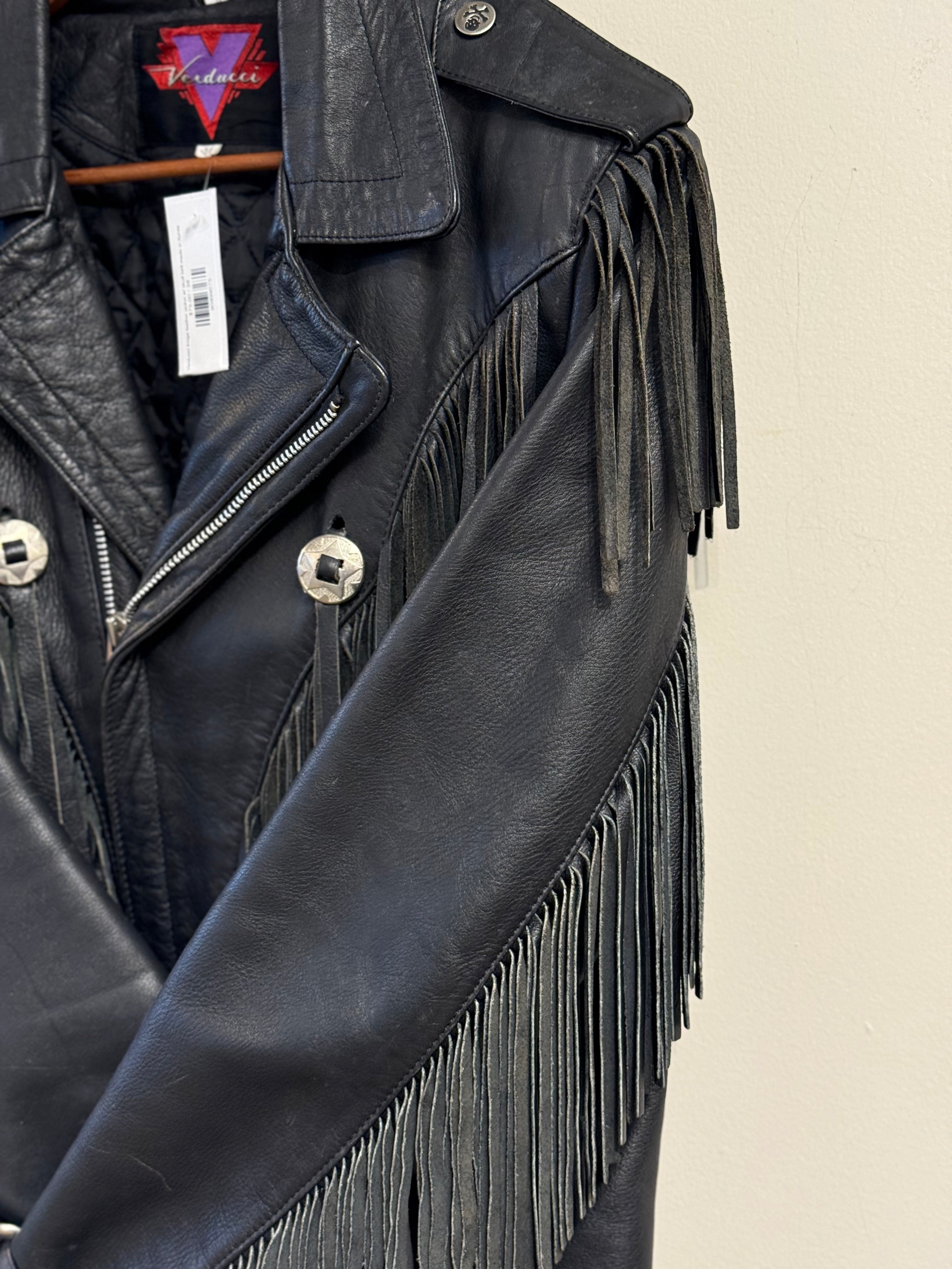 Verducci fringe leather jacket w/ skull belt made in Korea