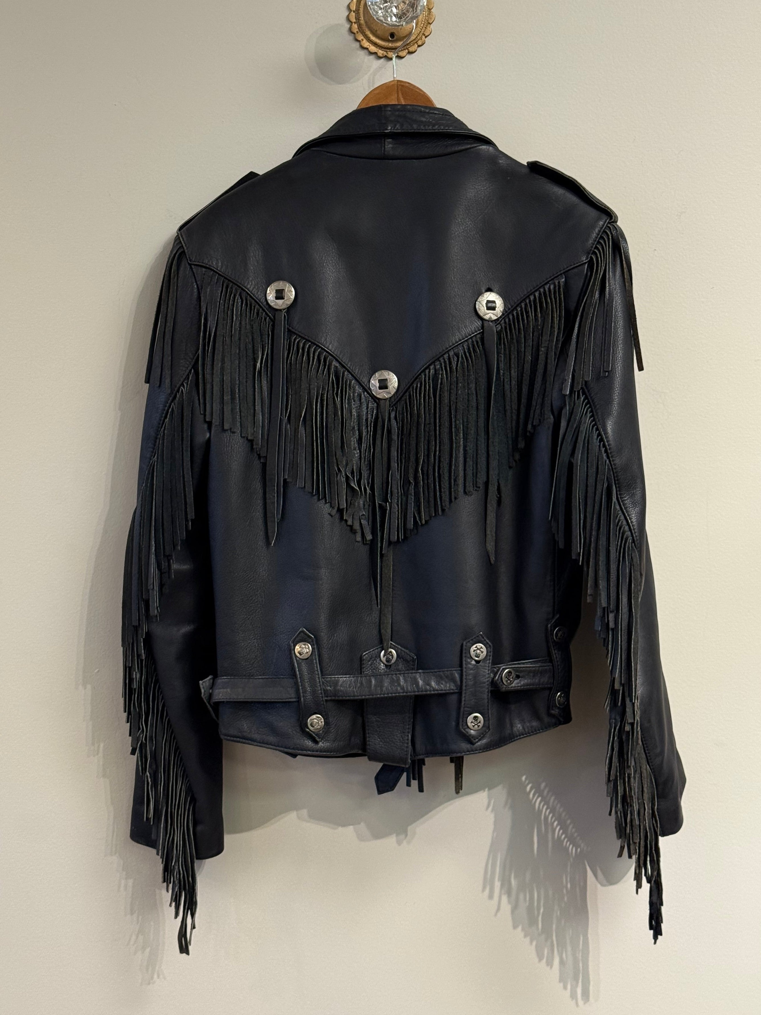 Verducci fringe leather jacket w/ skull belt made in Korea
