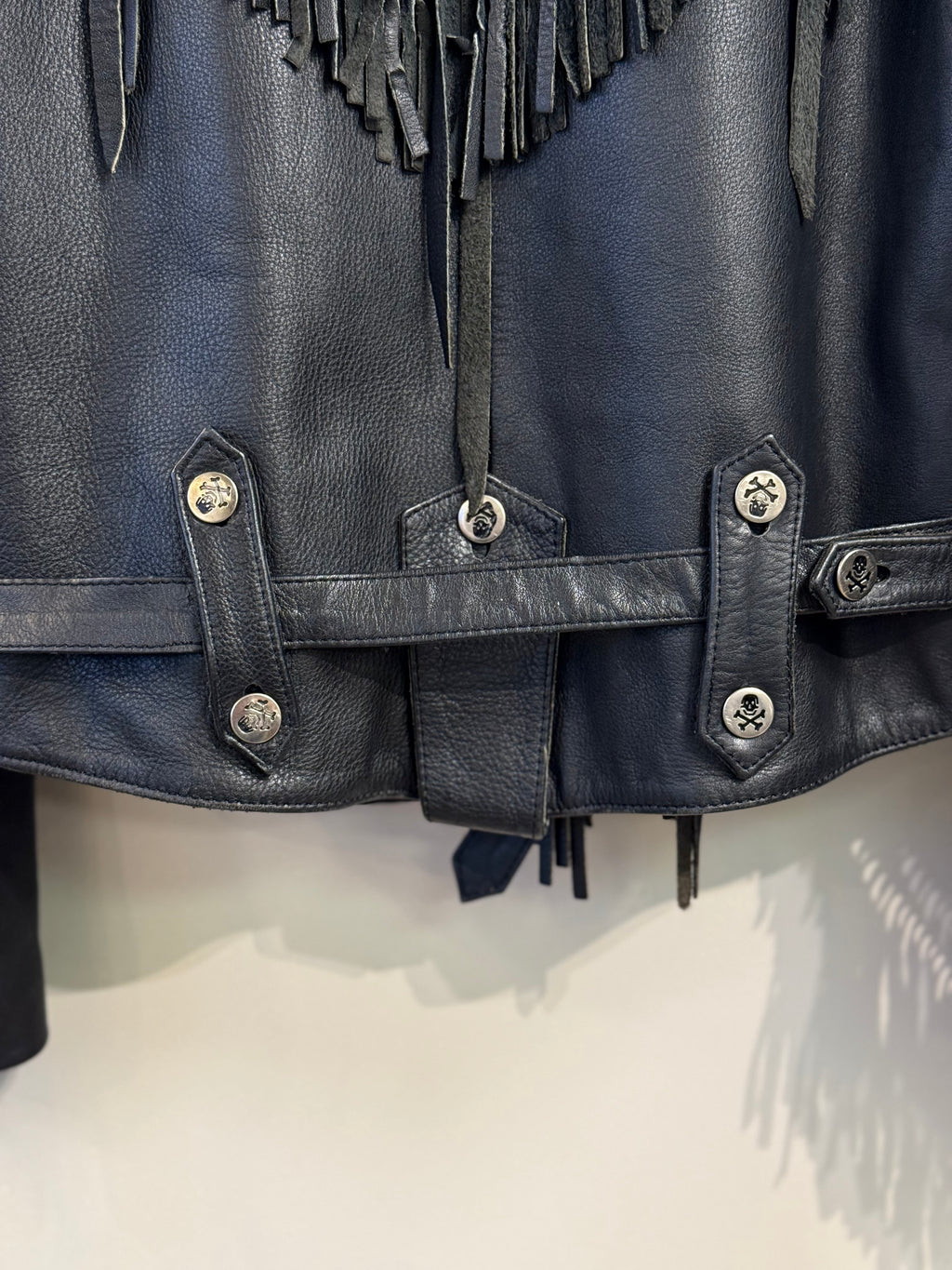 Verducci fringe leather jacket w/ skull belt made in Korea