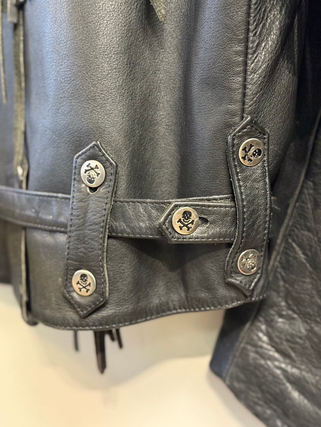 Verducci fringe leather jacket w/ skull belt made in Korea