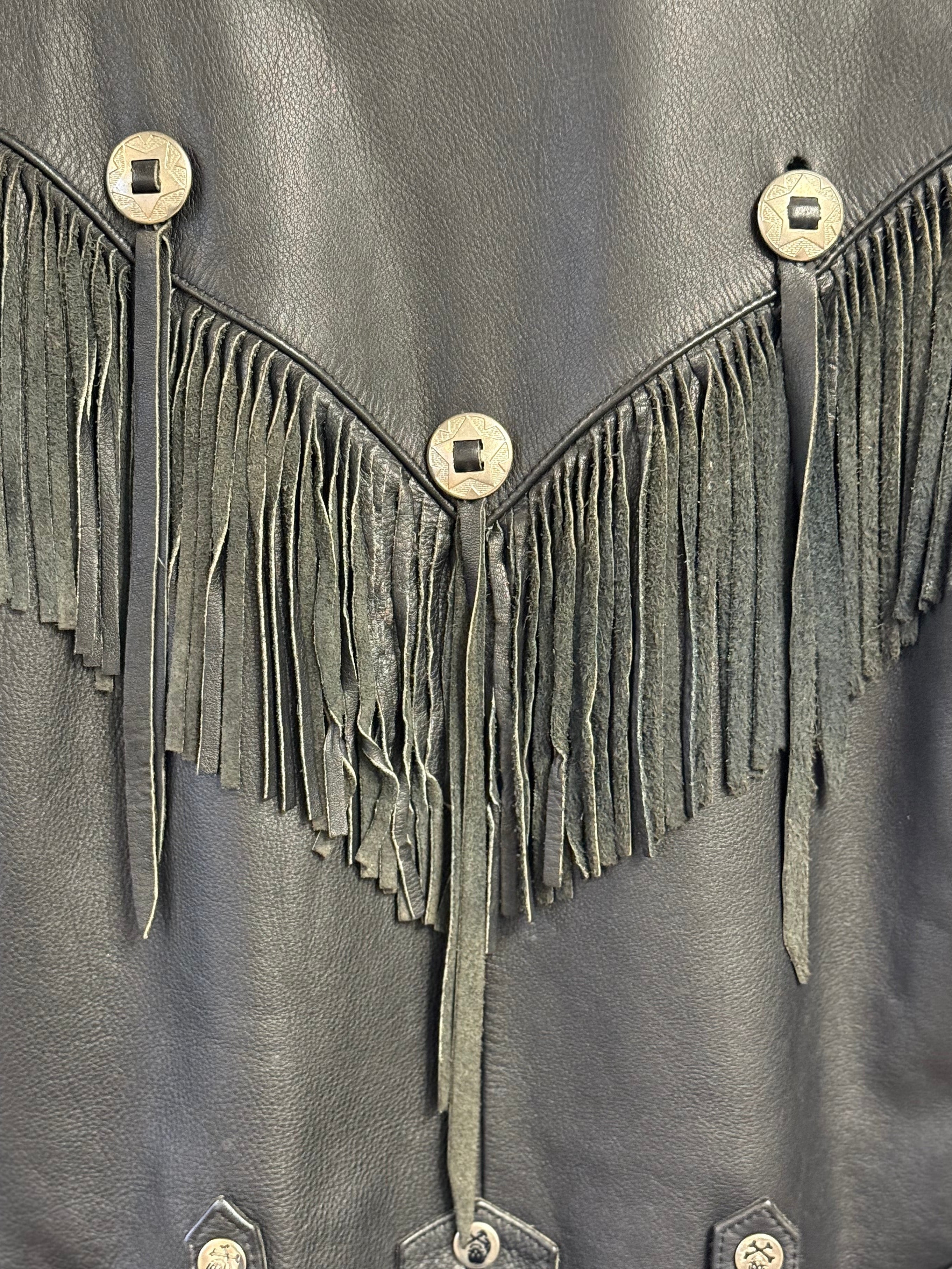 Verducci fringe leather jacket w/ skull belt made in Korea