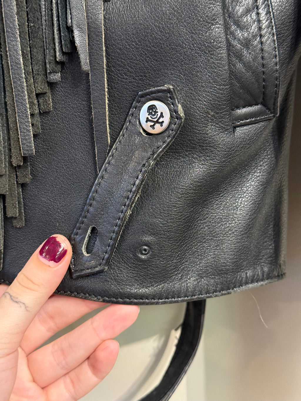 Verducci fringe leather jacket w/ skull belt made in Korea
