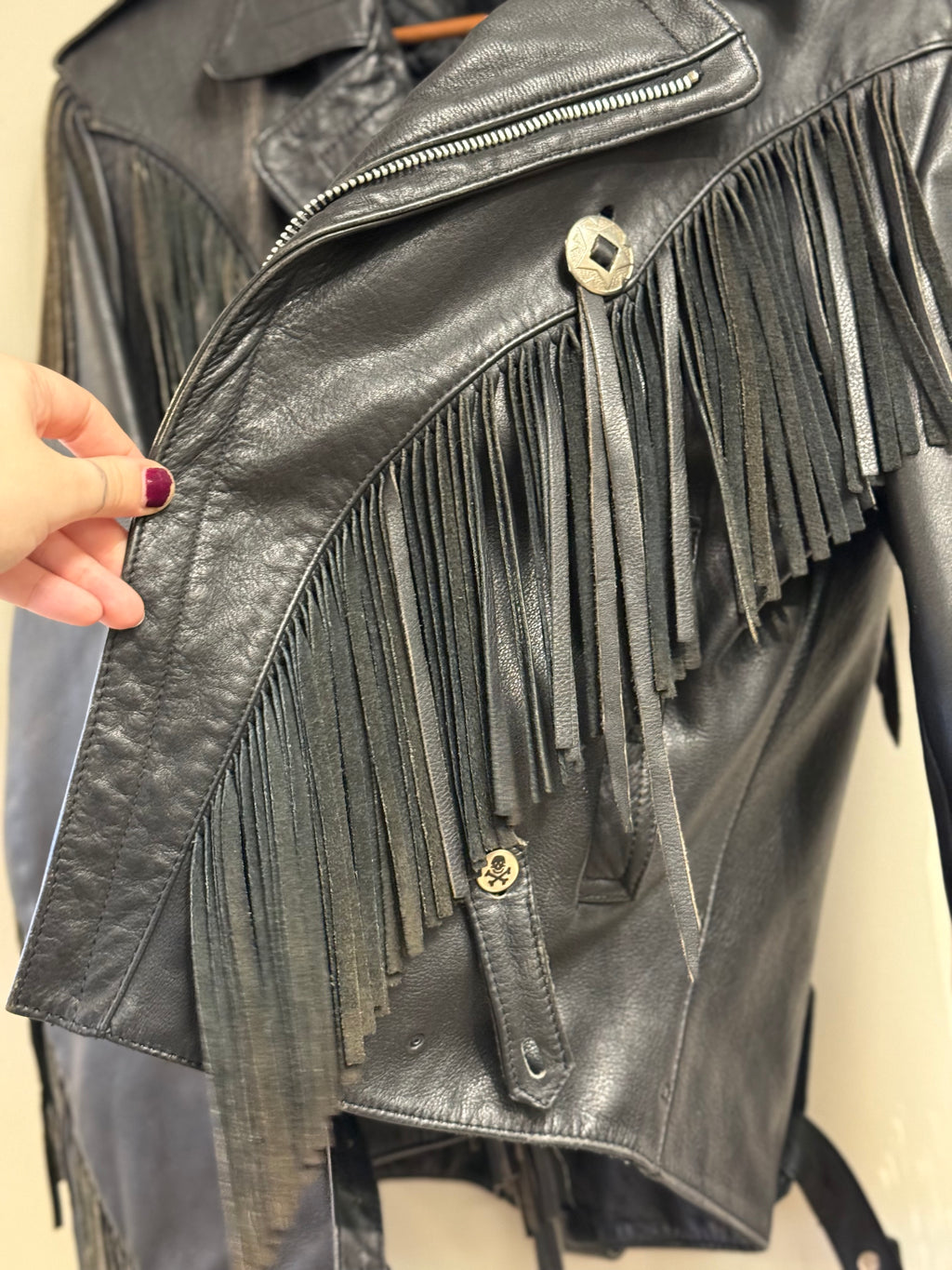 Verducci fringe leather jacket w/ skull belt made in Korea