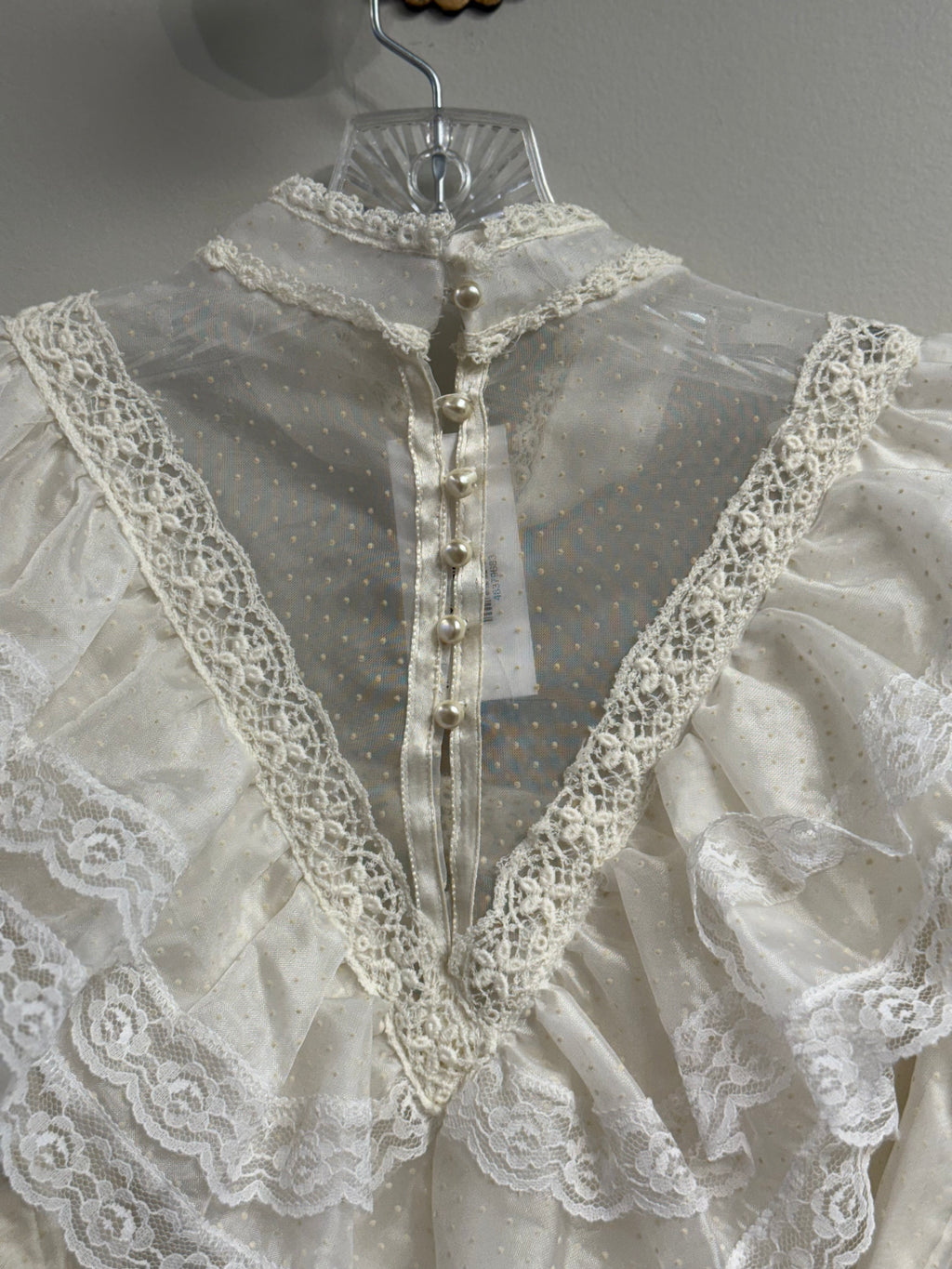 Vintage 70s prairie style lacy ruffled wedding dress