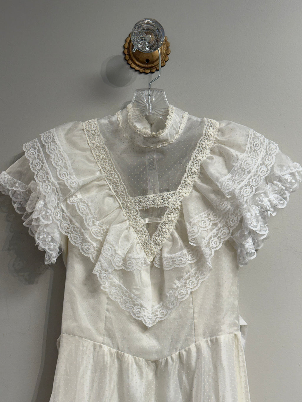 Vintage 70s prairie style lacy ruffled wedding dress