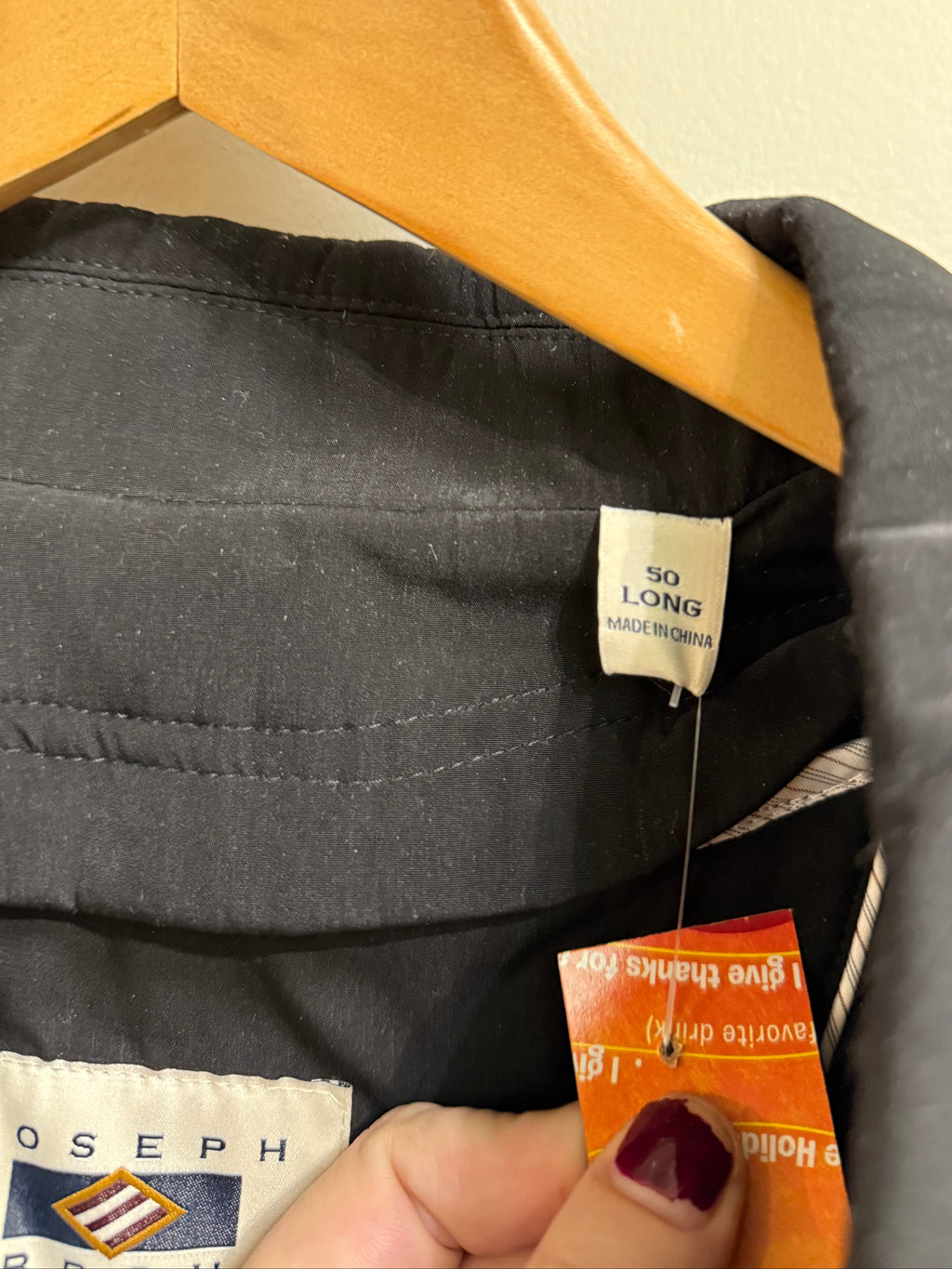 Joseph Abboud black overcoat with removable quilted lining