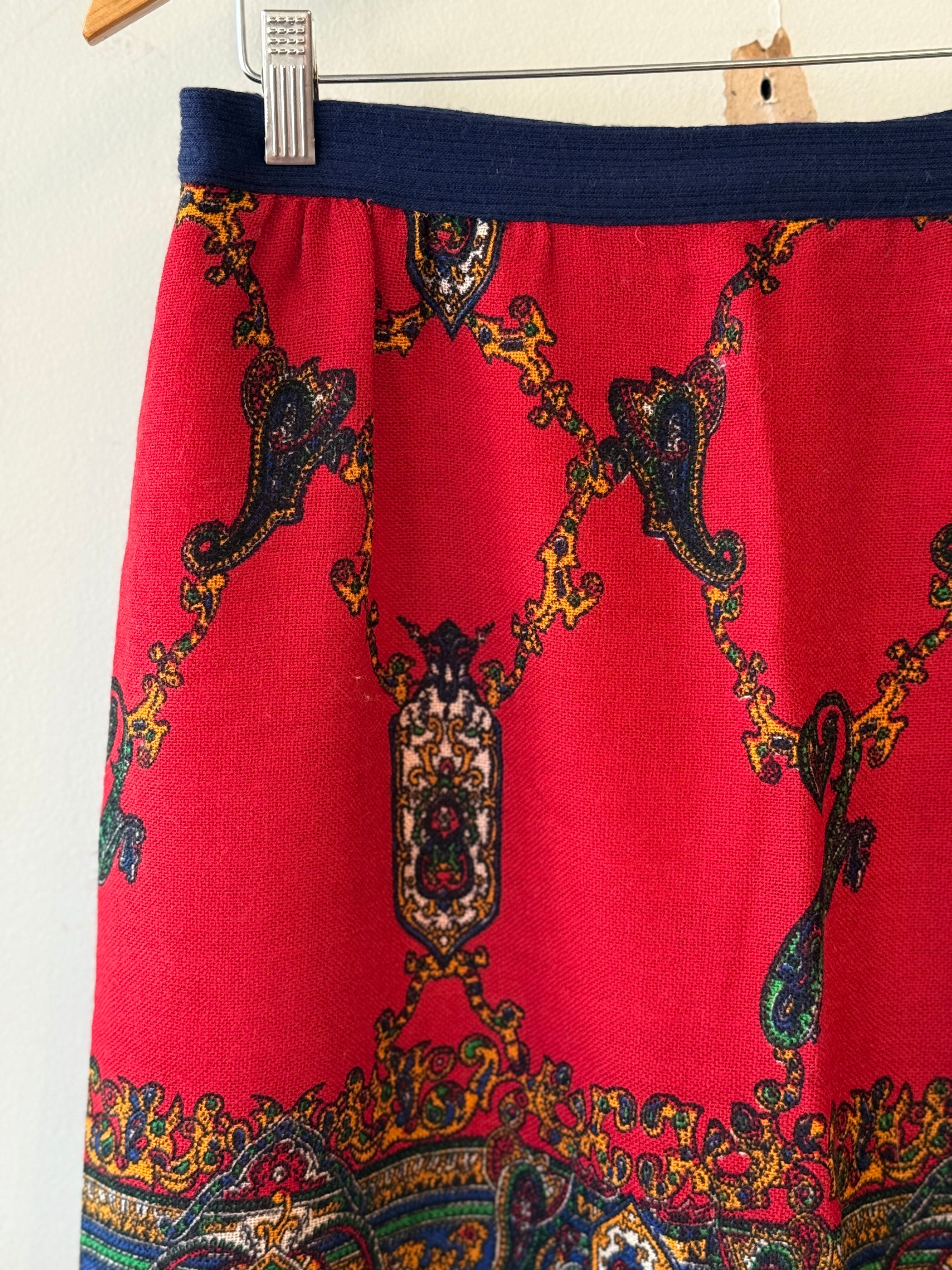 Vintage red tapestry skirt
