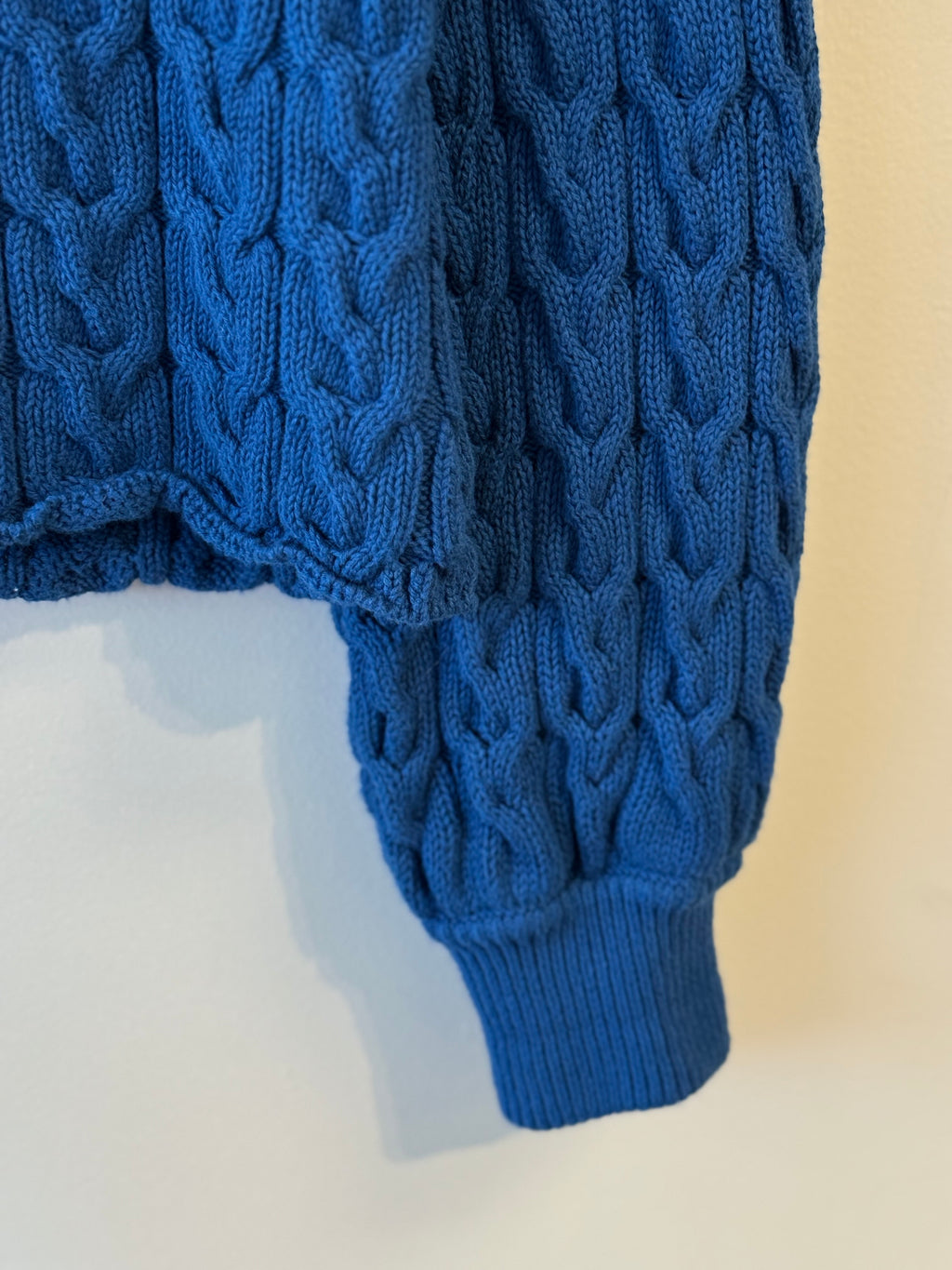 J Crew blue cable knit crop sweater