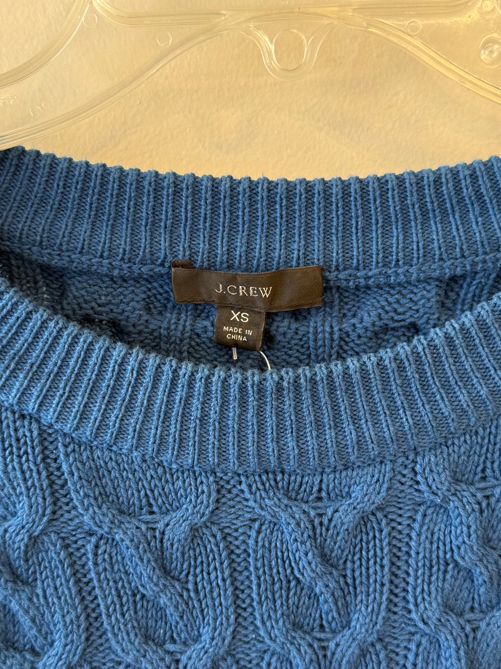 J Crew blue cable knit crop sweater